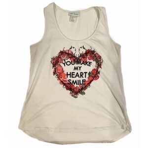 4/$15 🌻 Belle Du Jour Size M Floral Heart You Make My Heart Smile Flowy TankTop